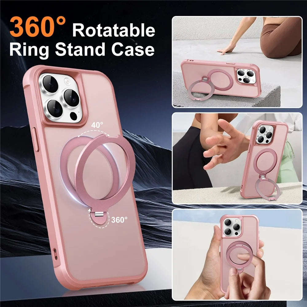 For iPhone 13 Pro Max Case Compatible with MagSafe Kickstand TPU PC Shockproof Phone Back Cover - Pink - 7