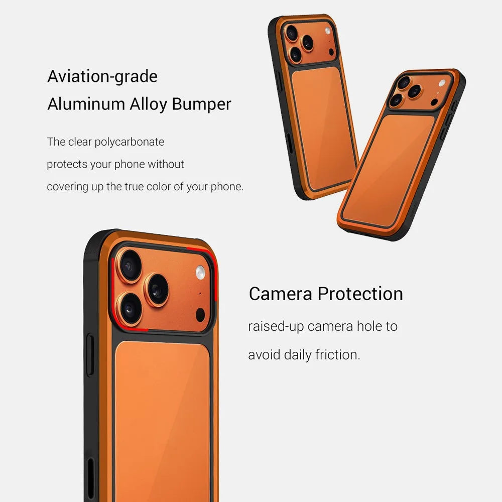 KZDOO For iPhone 17 Pro Max Case Shockproof TPU+PC+Metal Frame ARES Phone Cover with Al Touch Button - Orange - 2