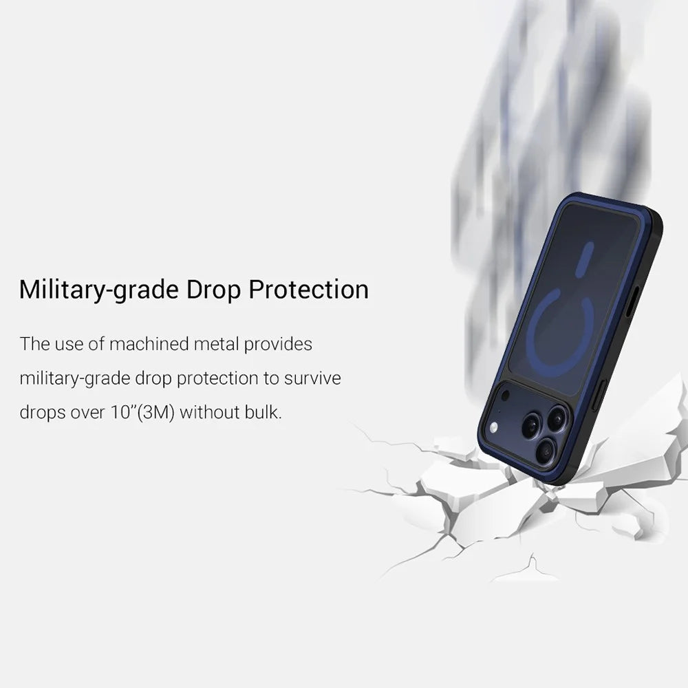KZDOO For iPhone 17 Pro Max Case Compatible with MagSafe Metal Frame TPU + PC Phone Cover with Al Touch Button - Titanium Grey - 3