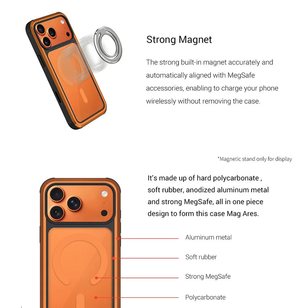 KZDOO For iPhone 17 Pro Max Case Compatible with MagSafe Metal Frame TPU + PC Phone Cover with Al Touch Button - Titanium Grey - 4