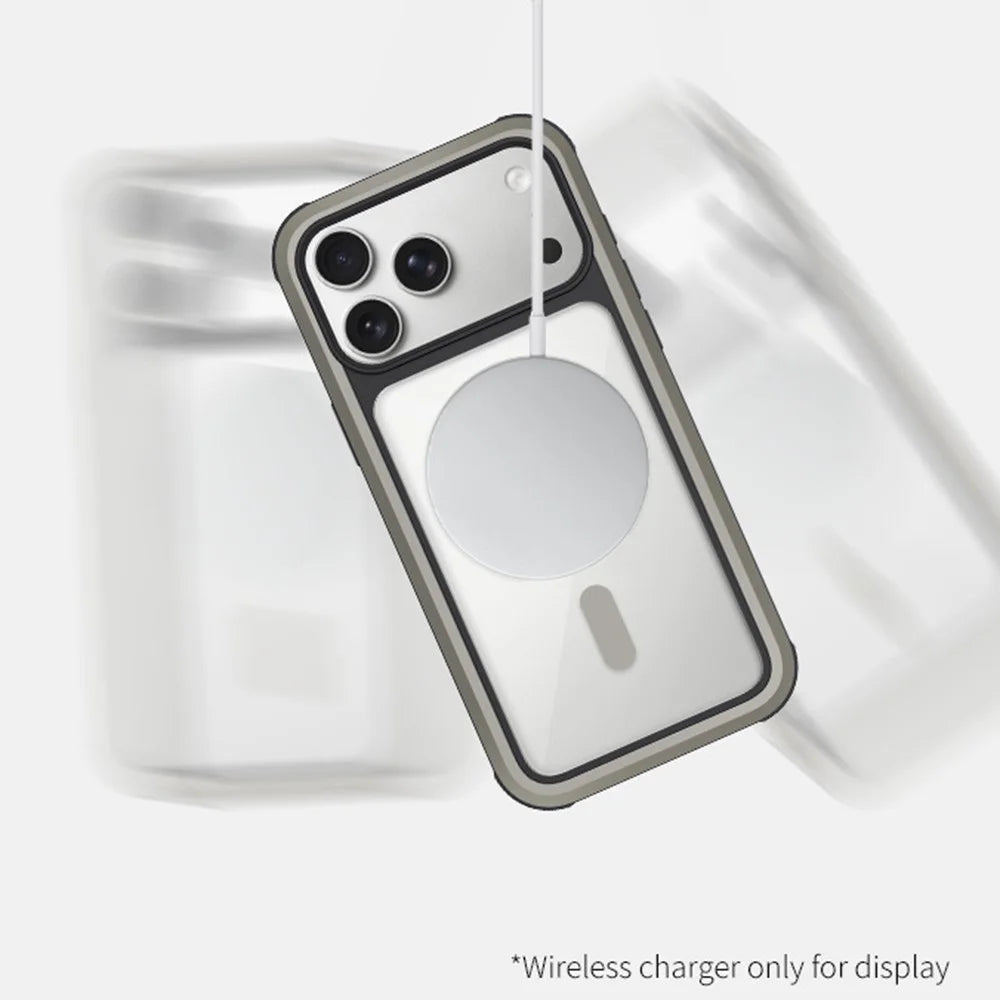 KZDOO For iPhone 17 Pro Max Case Compatible with MagSafe Metal Frame TPU + PC Phone Cover with Al Touch Button - Titanium Grey - 5
