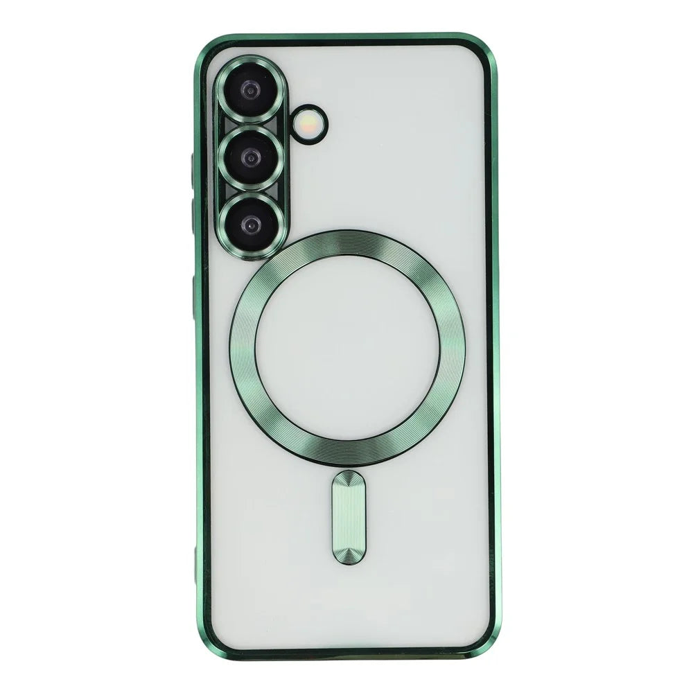 For Samsung Galaxy S25 / S24 Magnetic Case CD Veins Glass Lens Guard TPU Phone Back Cover - Green - 3