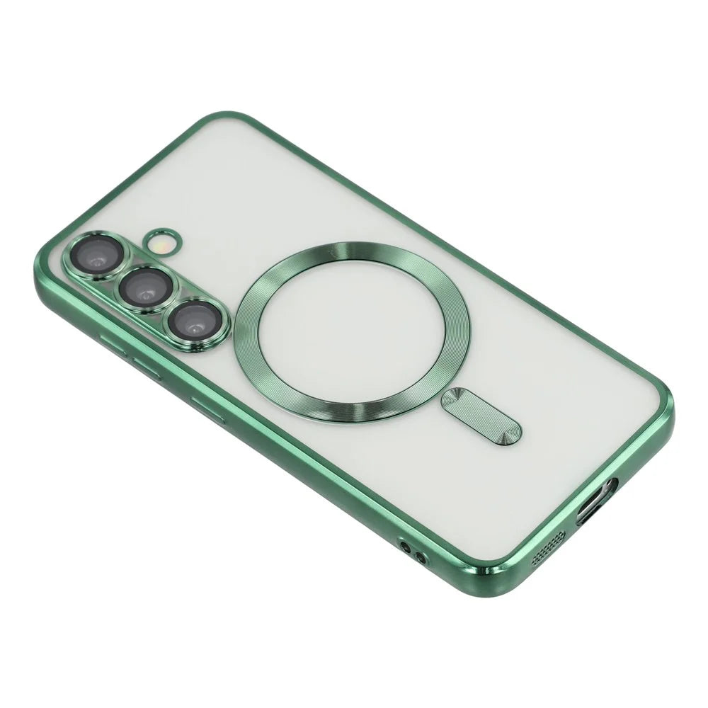 For Samsung Galaxy S25 / S24 Magnetic Case CD Veins Glass Lens Guard TPU Phone Back Cover - Green - 4