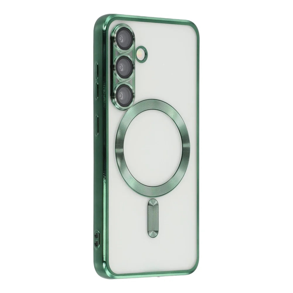 For Samsung Galaxy S25+ / S24+ Magnetic Case CD Veins Glass Lens Guard TPU Phone Back Cover - Green - 1