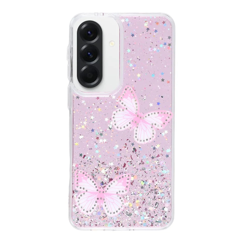 For Samsung Galaxy A57 5G Case Epoxy PVC Butterfly TPU Aesthetics Phone Cover - Pink - 1