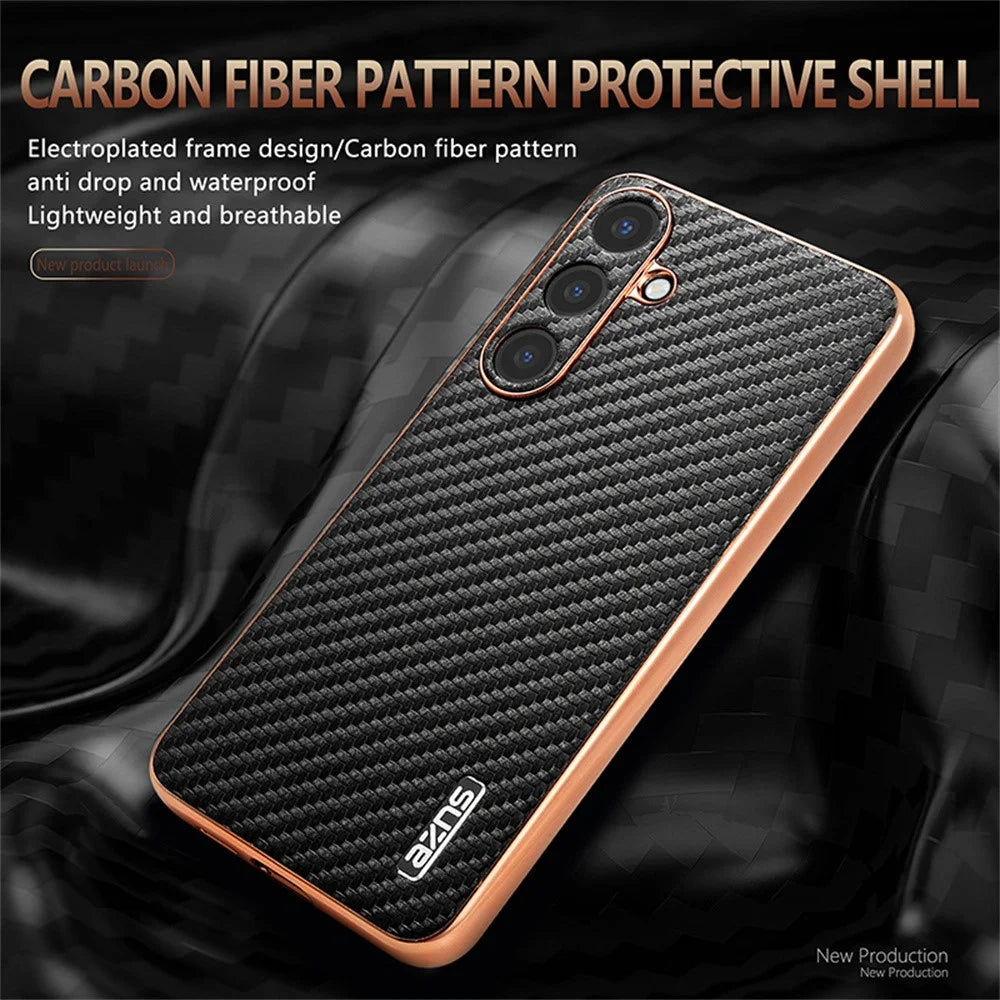 AZNS For Samsung Galaxy S26+ Case Electroplating Carbon Fiber Texture PU + TPU Phone Cover - Black - 3