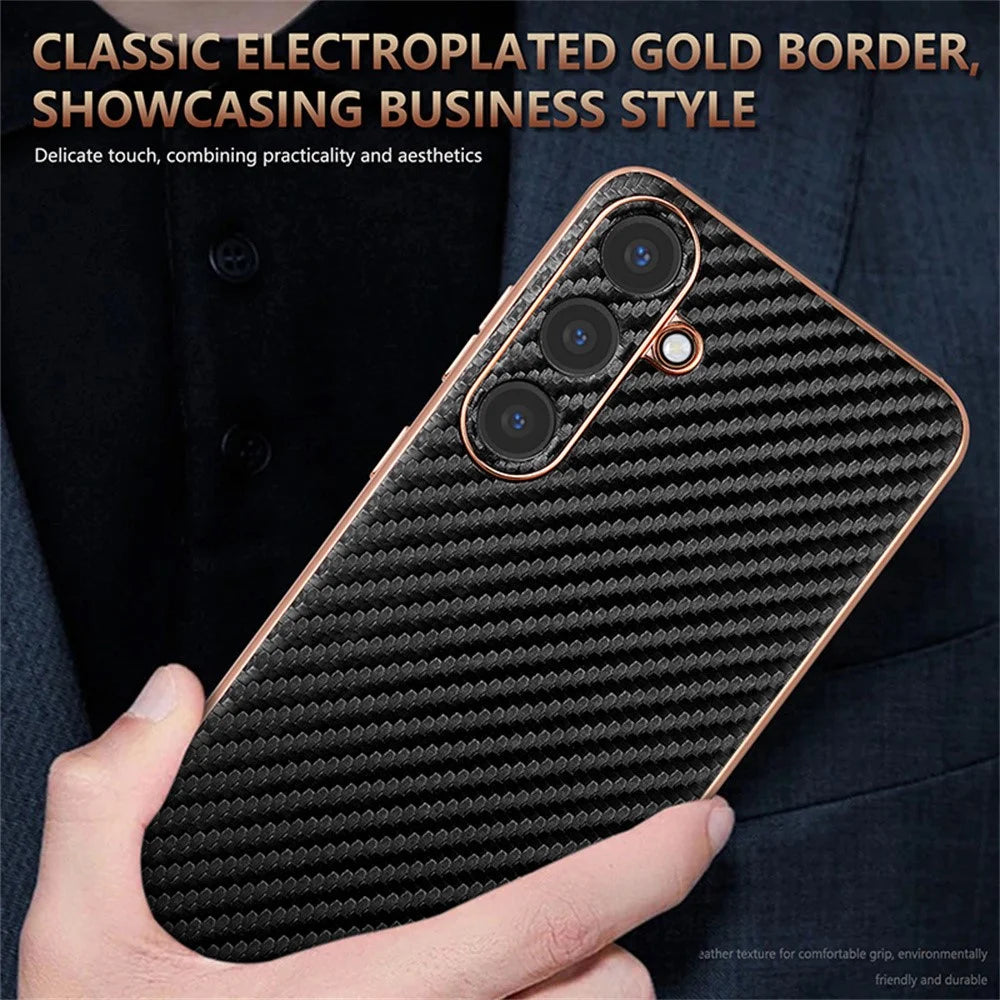 AZNS For Samsung Galaxy S26+ Case Electroplating Carbon Fiber Texture PU + TPU Phone Cover - Black - 5