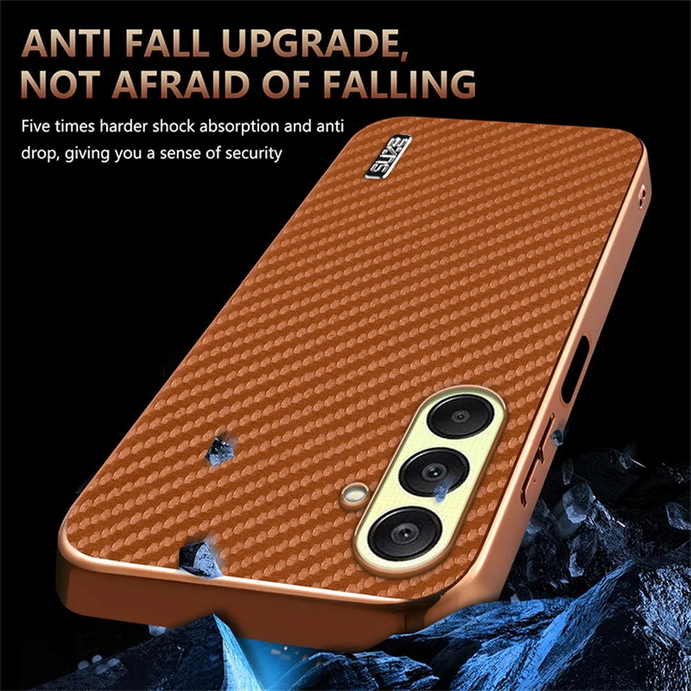 AZNS For Samsung Galaxy A37 5G Case Electroplating Carbon Fiber Texture PU + TPU Phone Cover - Black - 6