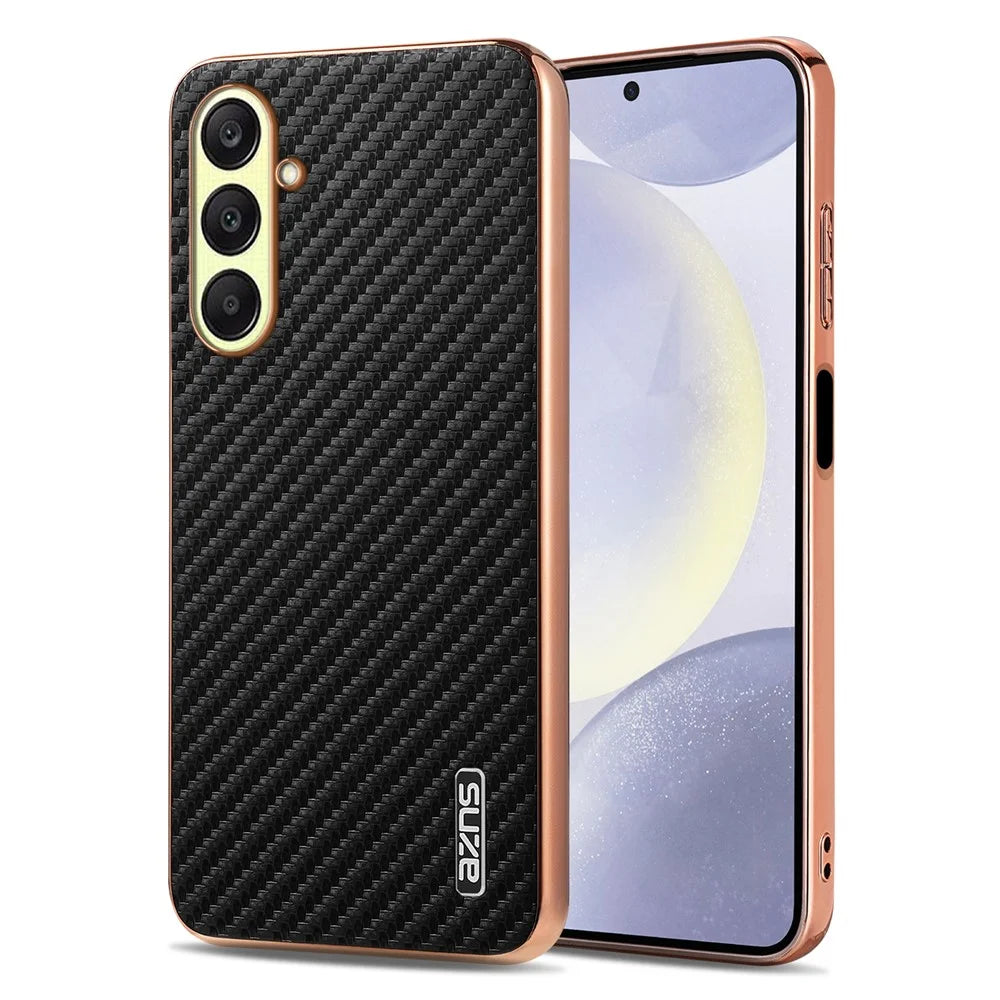 AZNS For Samsung Galaxy A57 5G Case Electroplating Carbon Fiber Texture PU + TPU Phone Cover - Black - 1