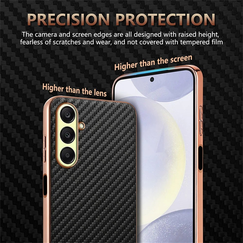 AZNS For Samsung Galaxy A57 5G Case Electroplating Carbon Fiber Texture PU + TPU Phone Cover - Black - 5