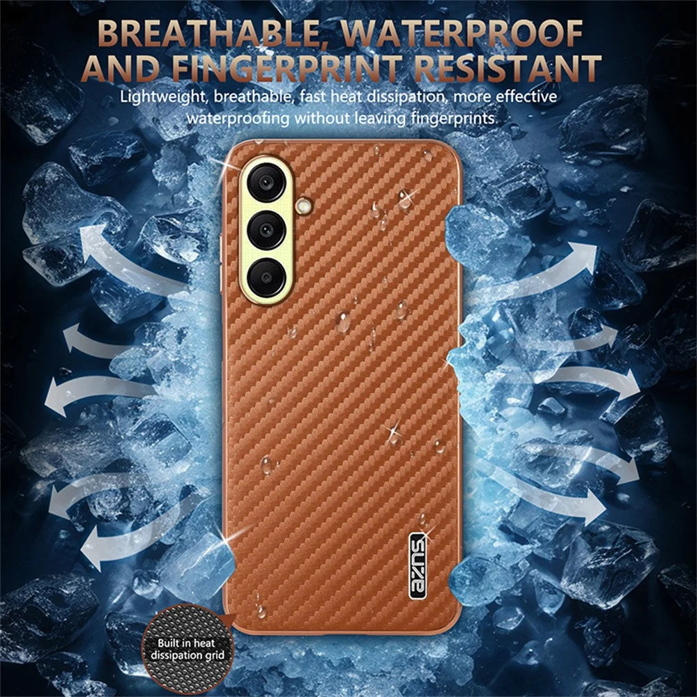 AZNS For Samsung Galaxy A57 5G Case Electroplating Carbon Fiber Texture PU + TPU Phone Cover - Black - 7
