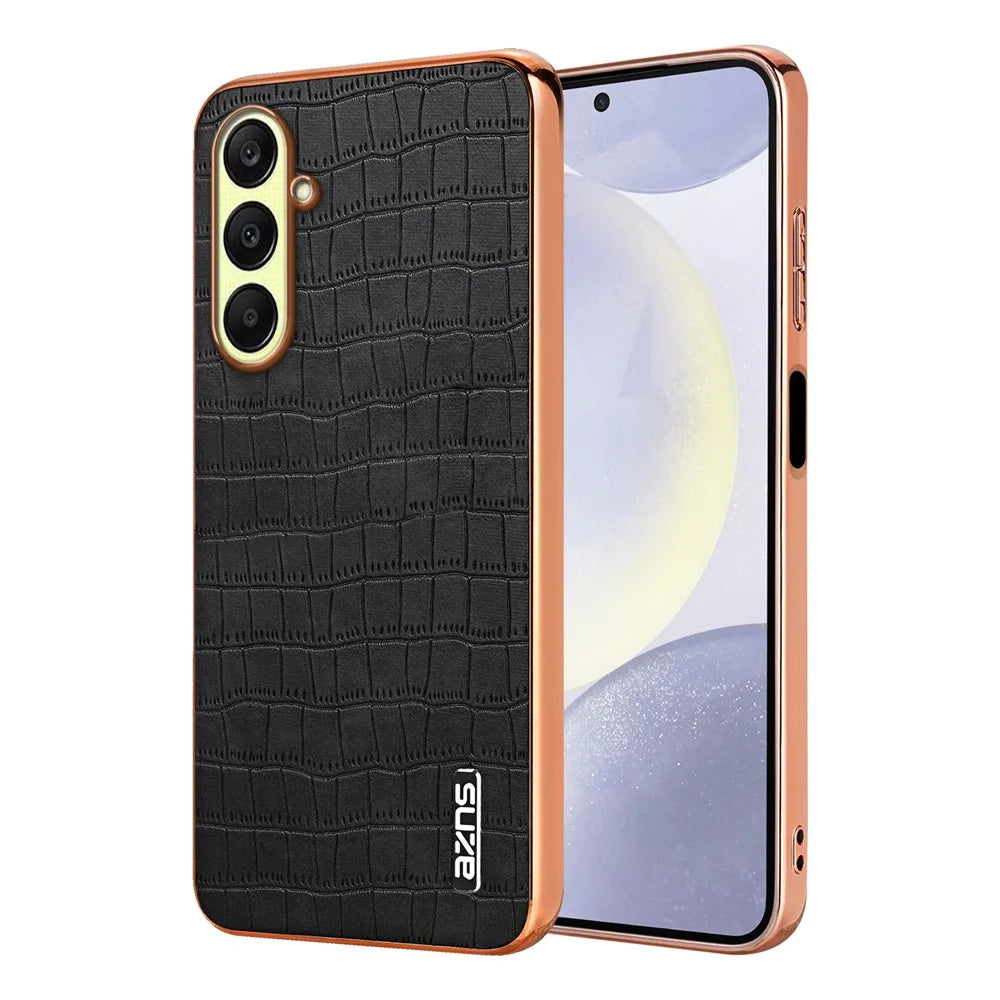 AZNS For Samsung Galaxy A37 5G Case Electroplating Crocodile Texture PU + TPU Phone Cover - Black - 1