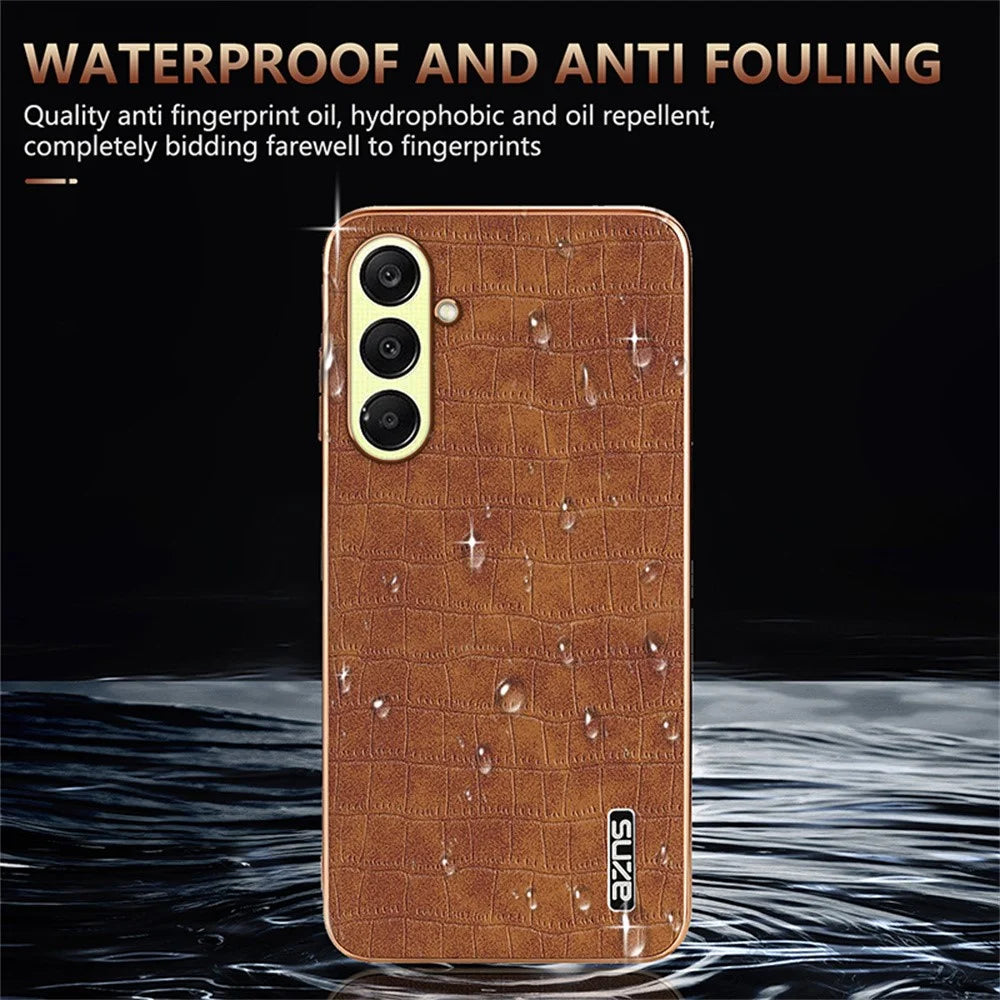 AZNS For Samsung Galaxy A37 5G Case Electroplating Crocodile Texture PU + TPU Phone Cover - Black - 7