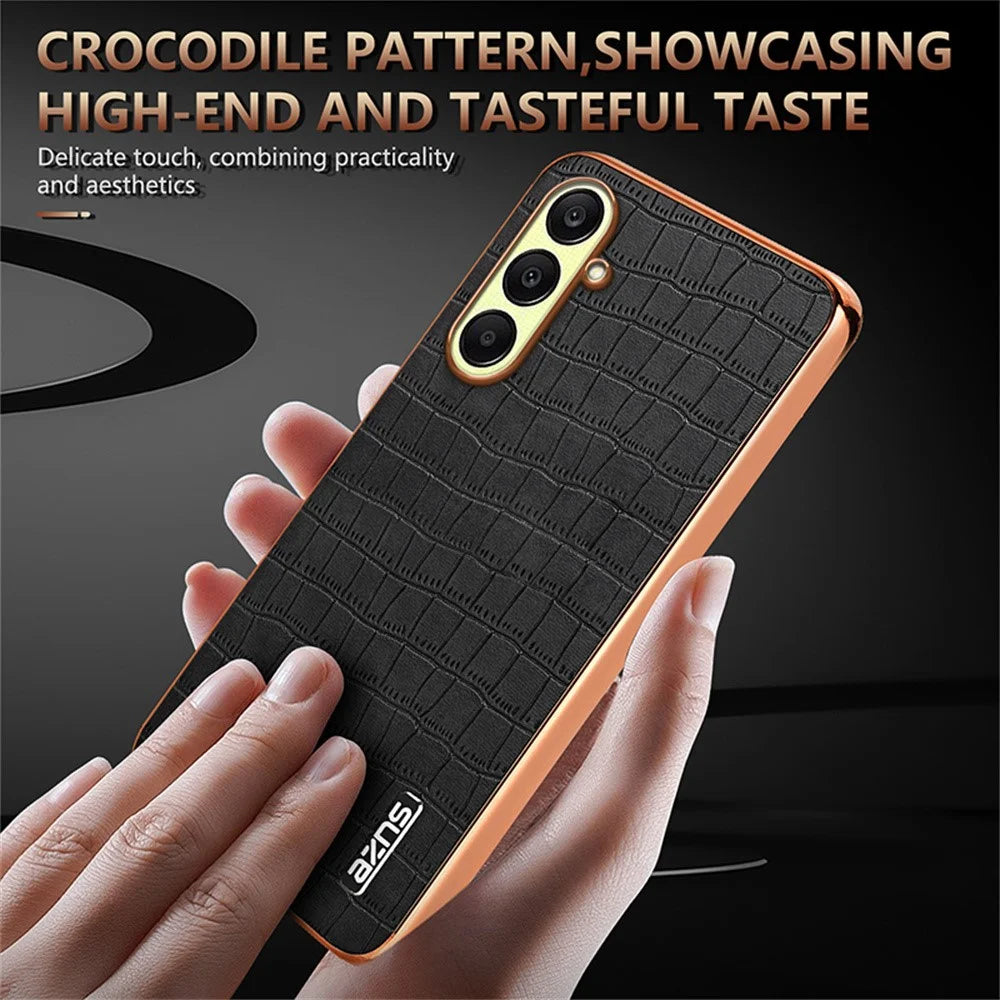 AZNS For Samsung Galaxy A57 5G Case Electroplating Crocodile Texture PU + TPU Phone Cover - Black - 6