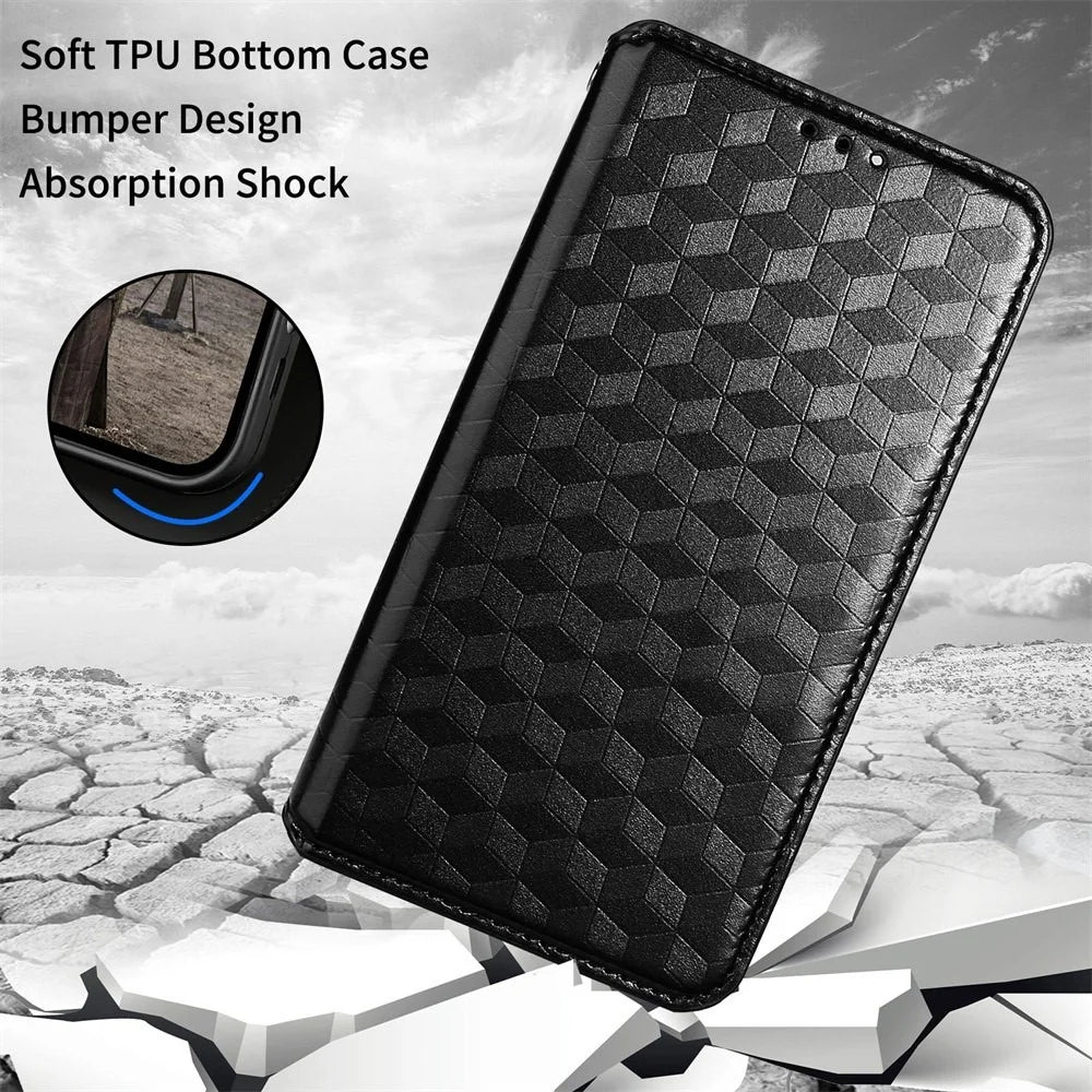 For Blackview Oscal C80 4G Rhombus Pattern Imprinted PU Leather Case Stand Wallet Design Magnetic Absorption Protective Phone Cover - Black - 4