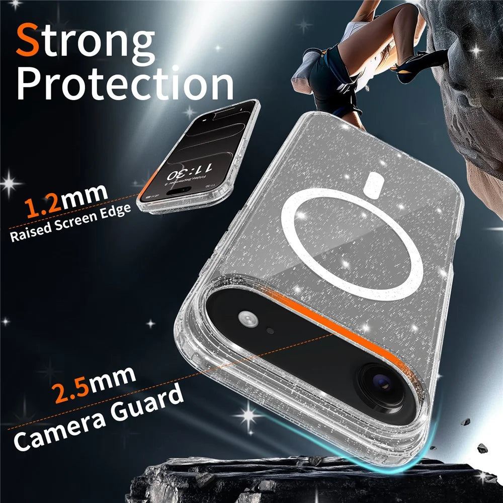 For iPhone Air Magnetic Case Glitter Design TPU PC PET Drop Proof Phone Cover - Transparent - 3