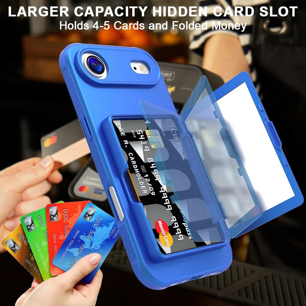 For iPhone Air Case with Card Holder  /  Mirror  /  Kickstand TPU + PC Phone Back Cover - Navy Blue - 6