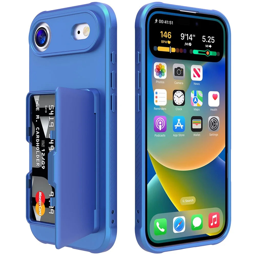 For iPhone Air Case with Card Holder  /  Mirror  /  Kickstand TPU + PC Phone Back Cover - Navy Blue - 7