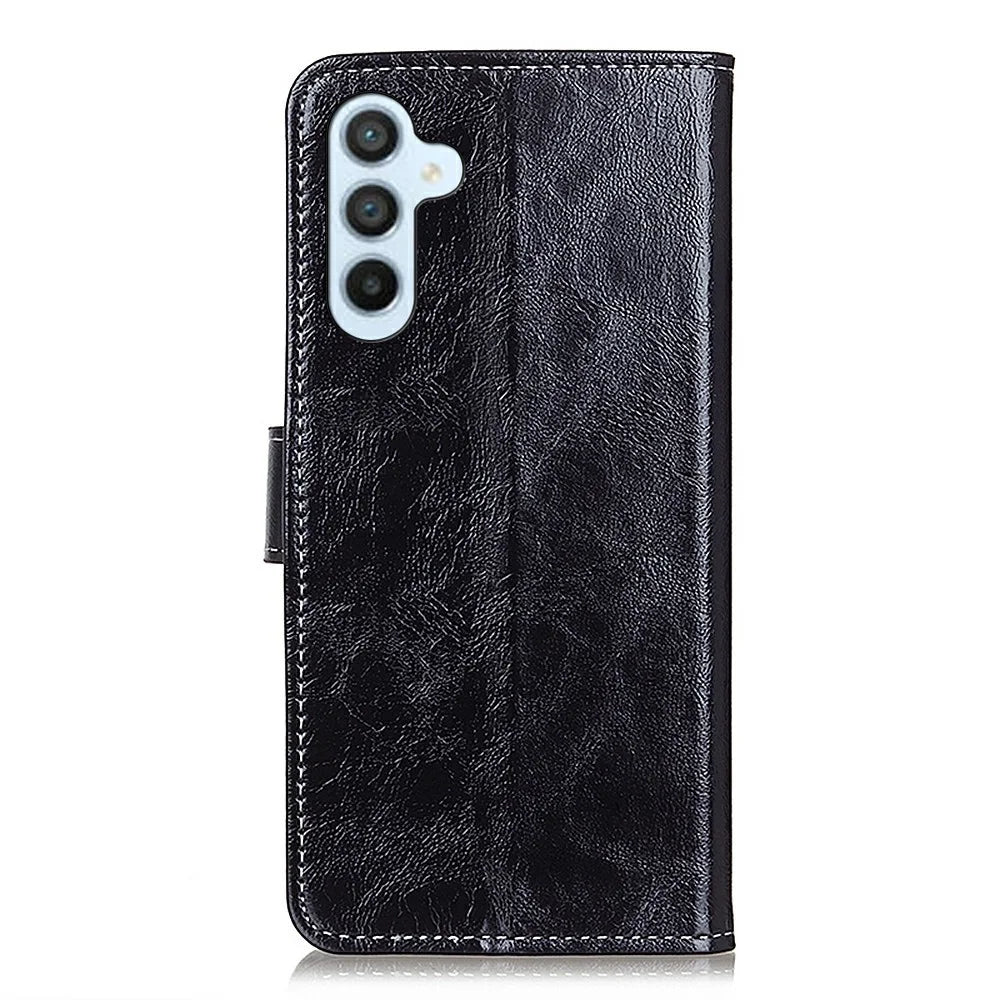 For Samsung Galaxy A57 5G Case Wallet Leather Phone Cover Crazy Horse Texture - Black - 4