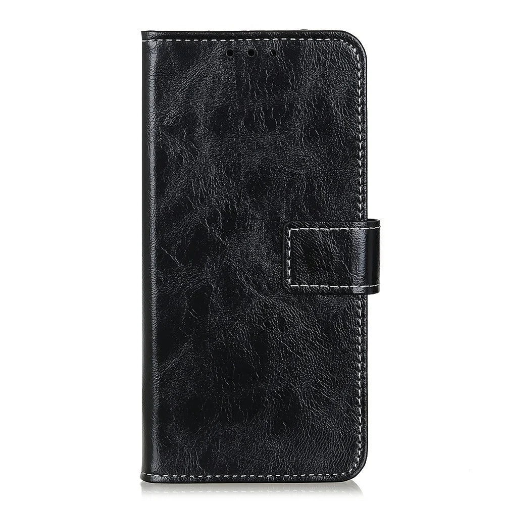 For Samsung Galaxy A57 5G Case Wallet Leather Phone Cover Crazy Horse Texture - Black - 5