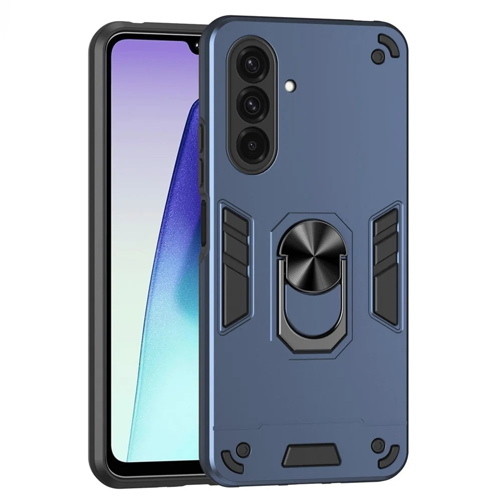 For Samsung Galaxy A37 5G Case PC + TPU Drop Defend Phone Cover with Ring Kickstand - Blue - 1