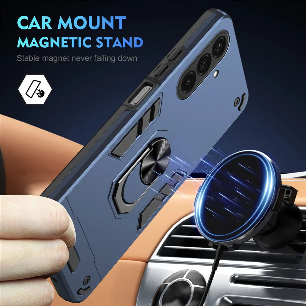 For Samsung Galaxy A37 5G Case PC + TPU Drop Defend Phone Cover with Ring Kickstand - Blue - 2