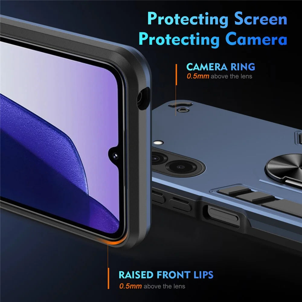 For Samsung Galaxy A37 5G Case PC + TPU Drop Defend Phone Cover with Ring Kickstand - Blue - 3
