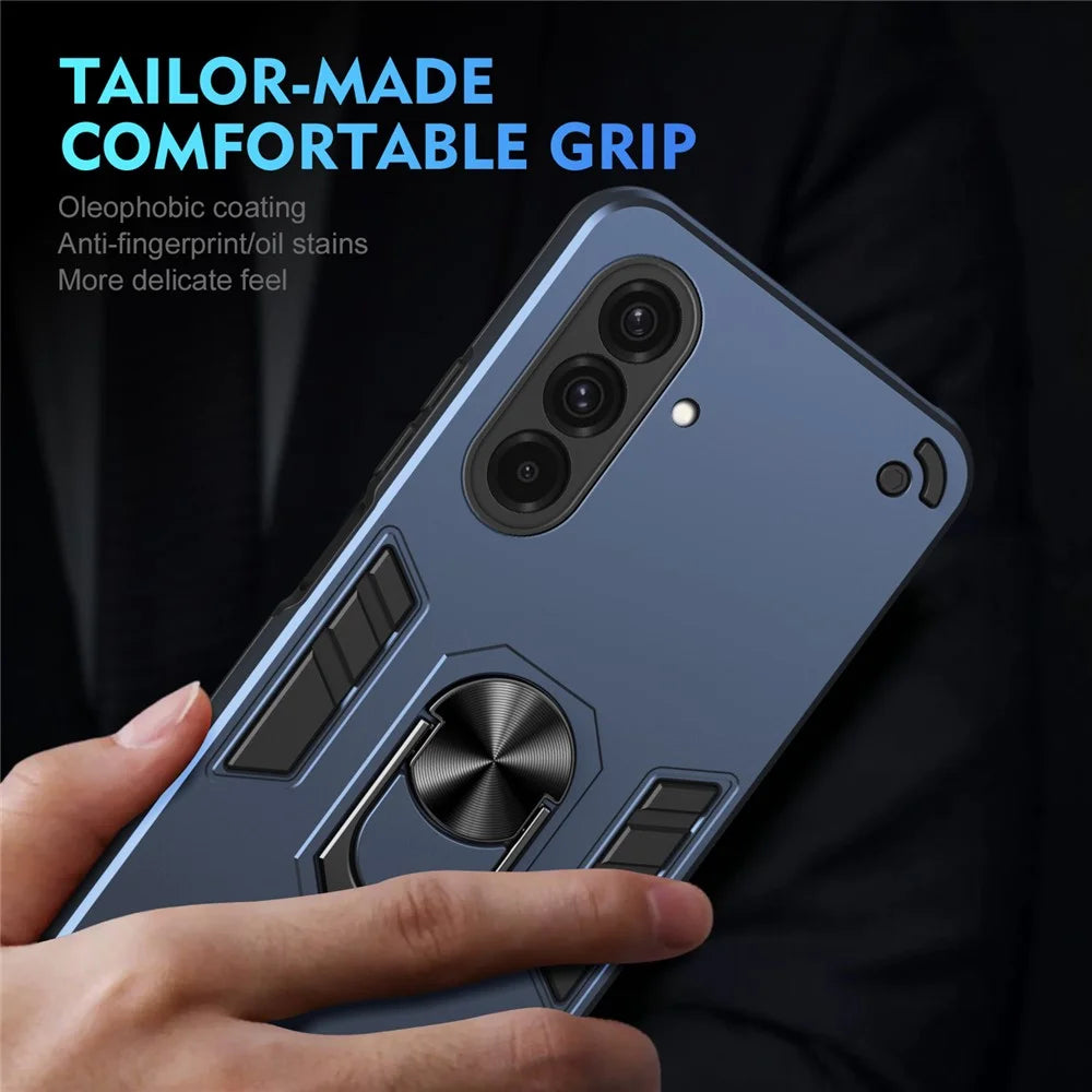 For Samsung Galaxy A37 5G Case PC + TPU Drop Defend Phone Cover with Ring Kickstand - Blue - 5