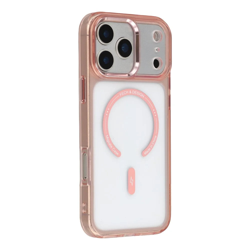 JAUCASE For iPhone 17 Pro Magnetic Case Shockproof TPU PC Phone Cover Compatible with MagSafe - Transparent Pink - 1
