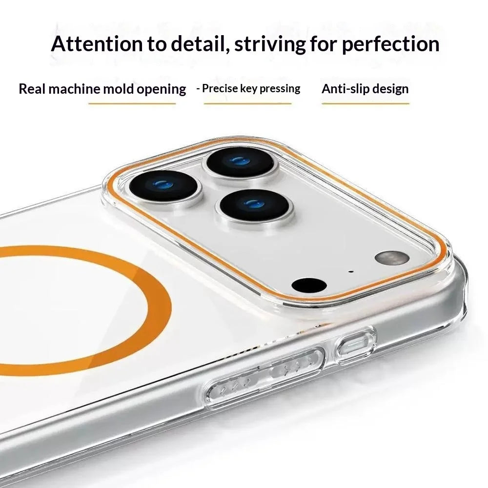 For iiPhone 17 Pro Clear Magnetic Case Hard PC Phone Protective Back Cover Compatible with MagSafe - Orange - 3