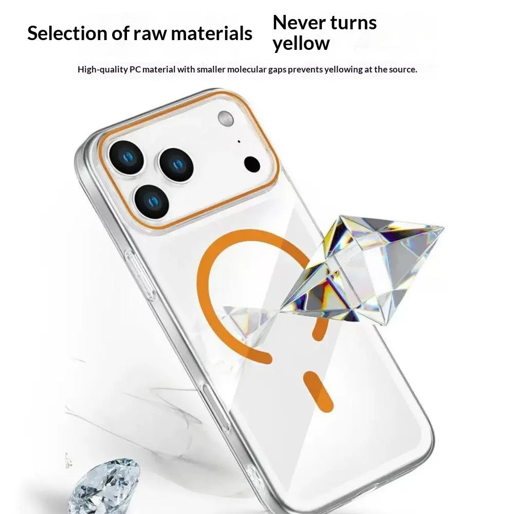 For iiPhone 17 Pro Clear Magnetic Case Hard PC Phone Protective Back Cover Compatible with MagSafe - Orange - 4