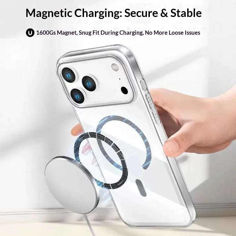 For iPhone 17 Pro Max Clear Magnetic Case Hard PC Phone Protective Back Cover Compatible with MagSafe - Orange - 2