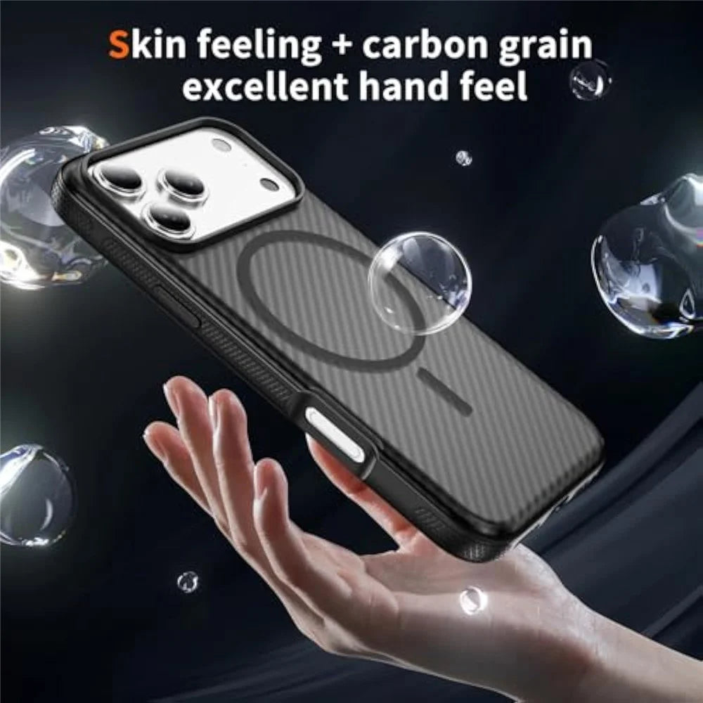 For iPhone 18 Pro Max / 17 Pro Max Magnetic Case Carbon Fiber Texture PC + TPU Anti-Slip Phone Cover Compatible with MagSafe - Black - 2