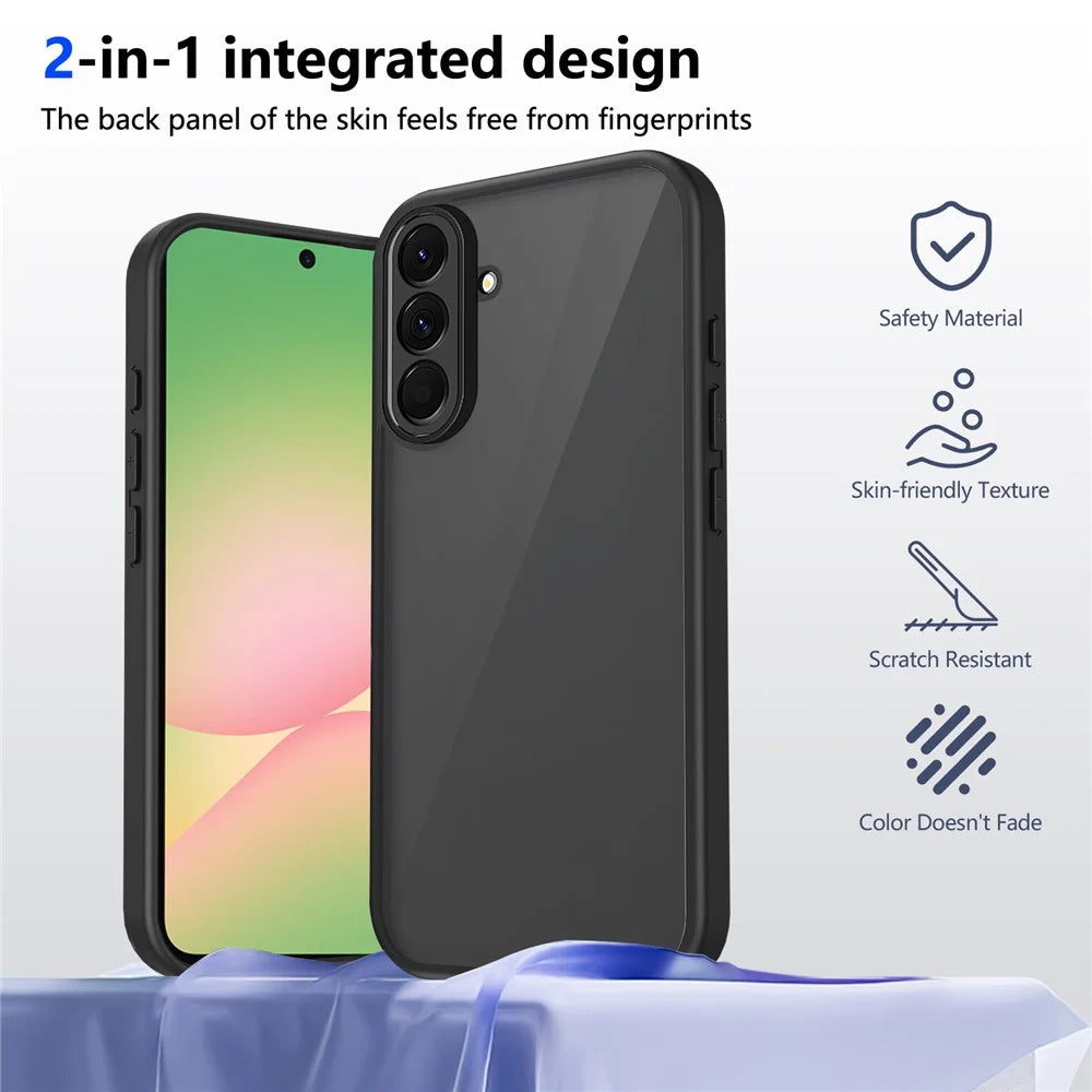 For Samsung Galaxy A37 5G Case Skin Touch Matte PC + TPU Anti-Drop Phone Cover - Transparent Black - 2