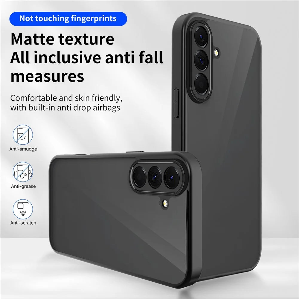 For Samsung Galaxy A37 5G Case Skin Touch Matte PC + TPU Anti-Drop Phone Cover - Transparent Black - 6