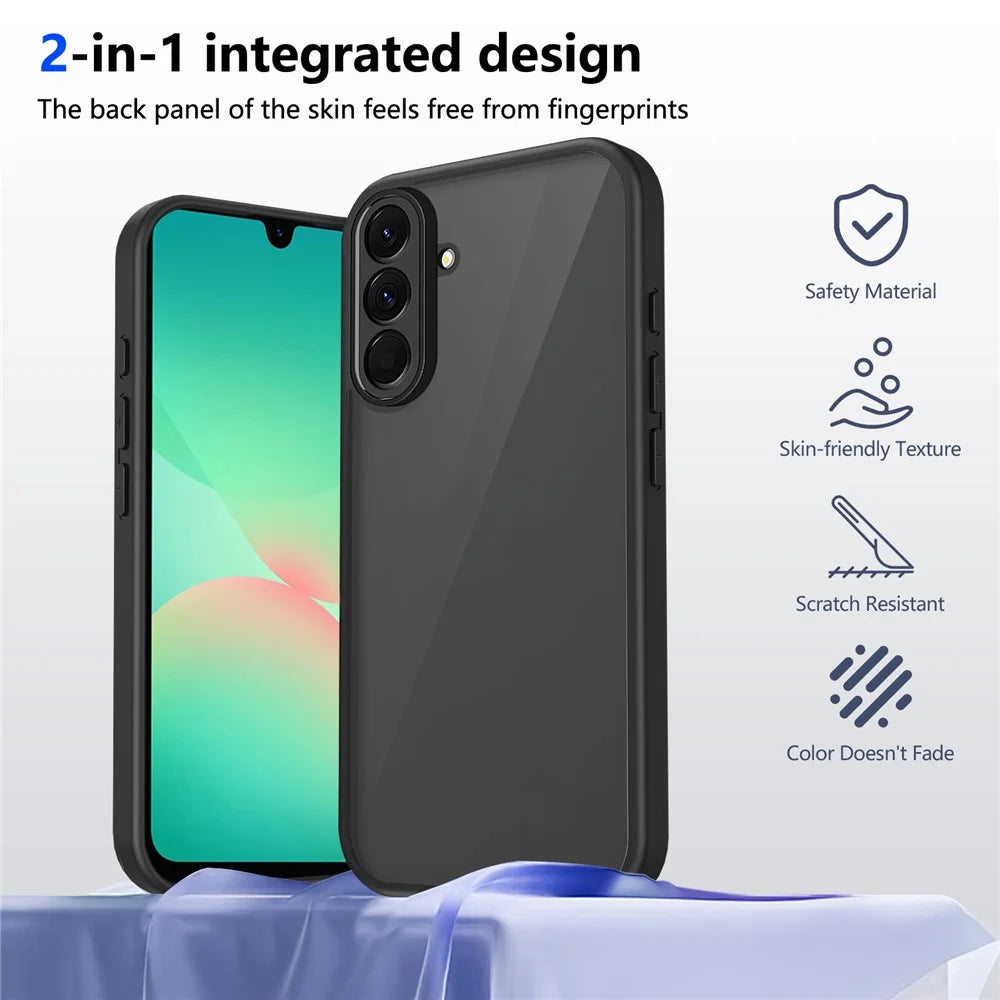 For Samsung Galaxy A57 5G Case Skin Touch Matte PC + TPU Anti-Drop Phone Cover - Transparent Black - 2