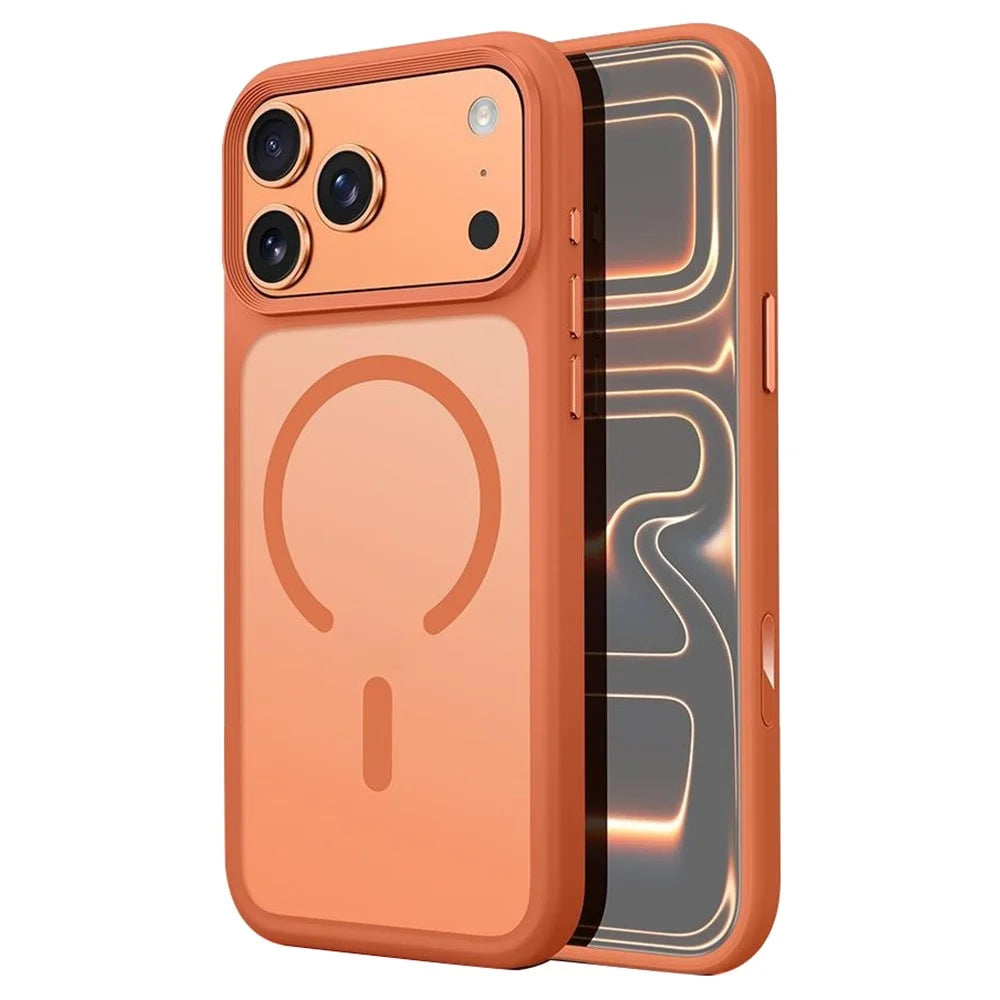 For iPhone 17 Pro Max Magnetic Phone Cover Skin Touch TPU + PC Shockproof Back Case Compatible with MagSafe - Orange - 1
