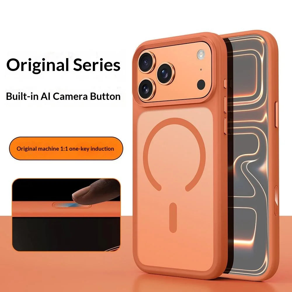 For iPhone 17 Pro Max Magnetic Phone Cover Skin Touch TPU + PC Shockproof Back Case Compatible with MagSafe - Orange - 2