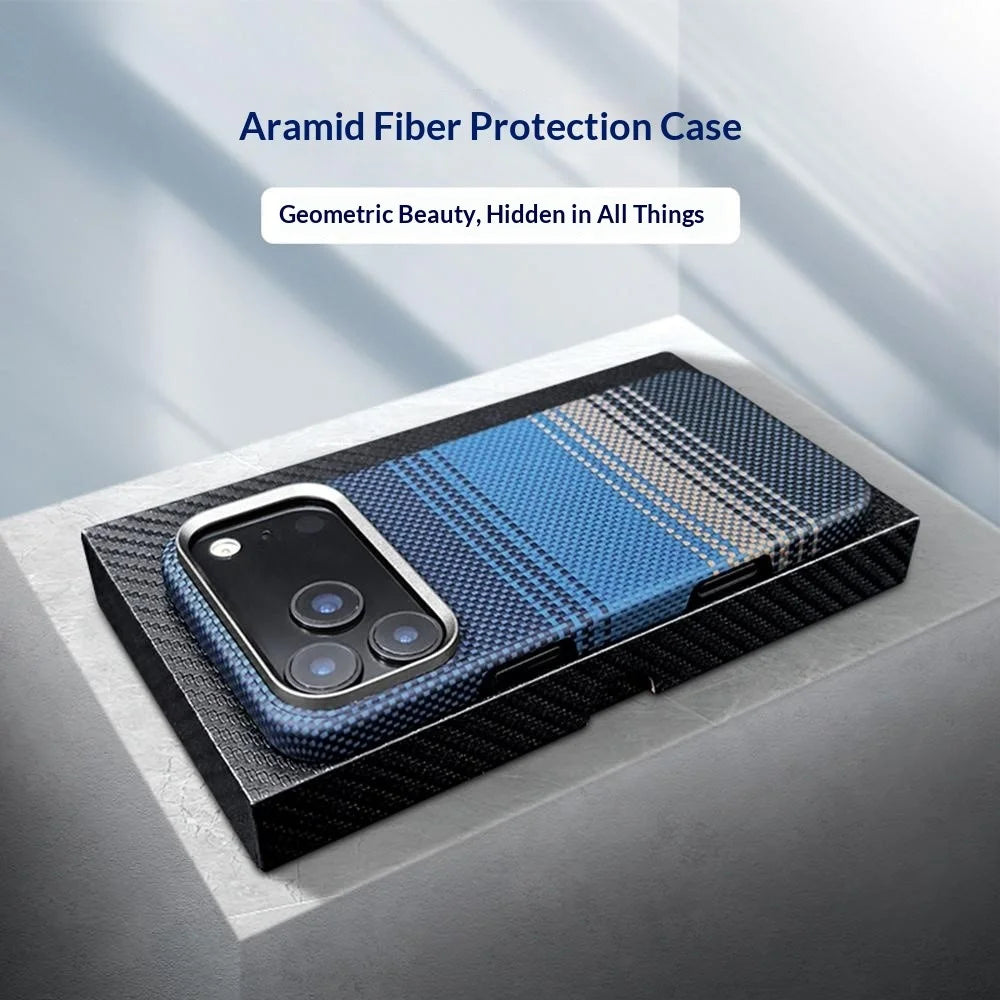 For iPhone 17 Pro Case Gradient Aramid Fiber Magnetic Phone Cover with Metal Lens Frame Compatible with MagSafe - Blue Floating Weave - 2