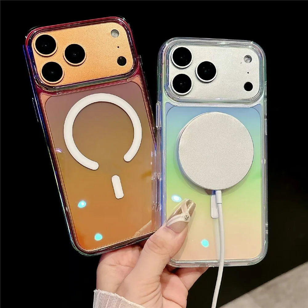 For iPhone 17 Pro Max Magnetic Phone Cover Gradient Design TPU PC Shockproof Back Case Compatible with MagSafe - Transparent Black - 3