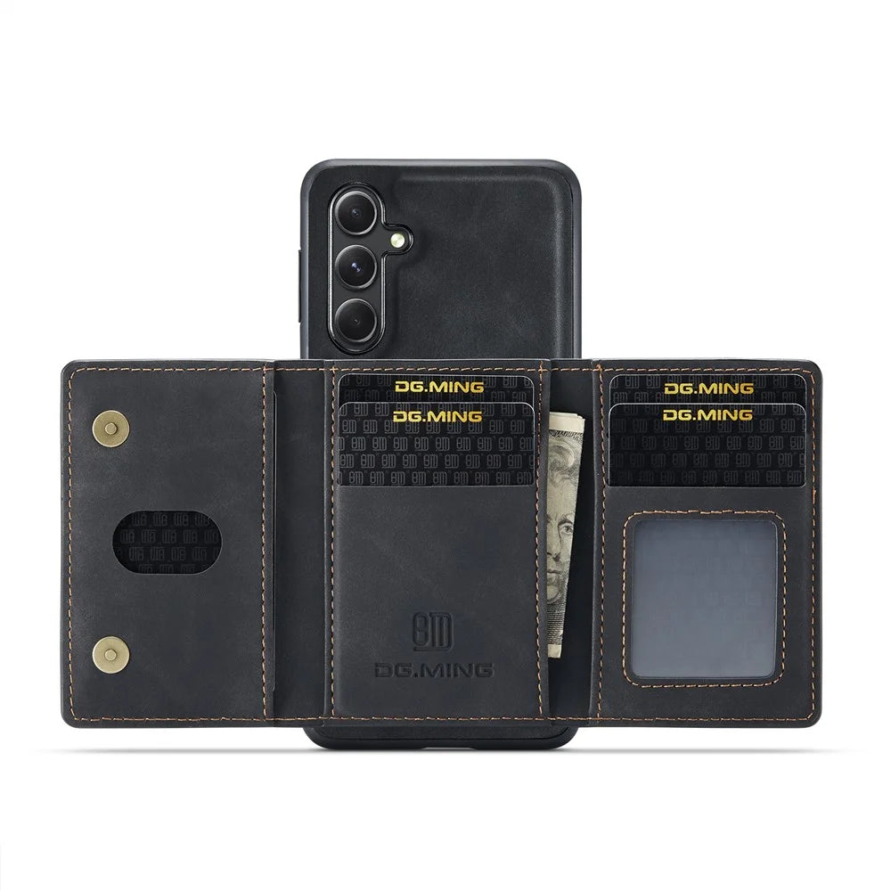 DG.MING M2 Series for Samsung Galaxy S26+ PU Leather Tri-Fold Multiple Card Slots Holder Pocket Purse - Black - 4