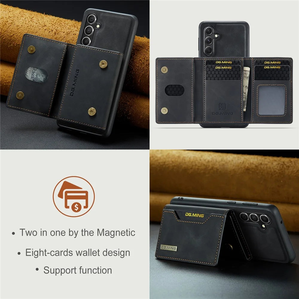 DG.MING M2 Series for Samsung Galaxy S26+ PU Leather Tri-Fold Multiple Card Slots Holder Pocket Purse - Black - 7
