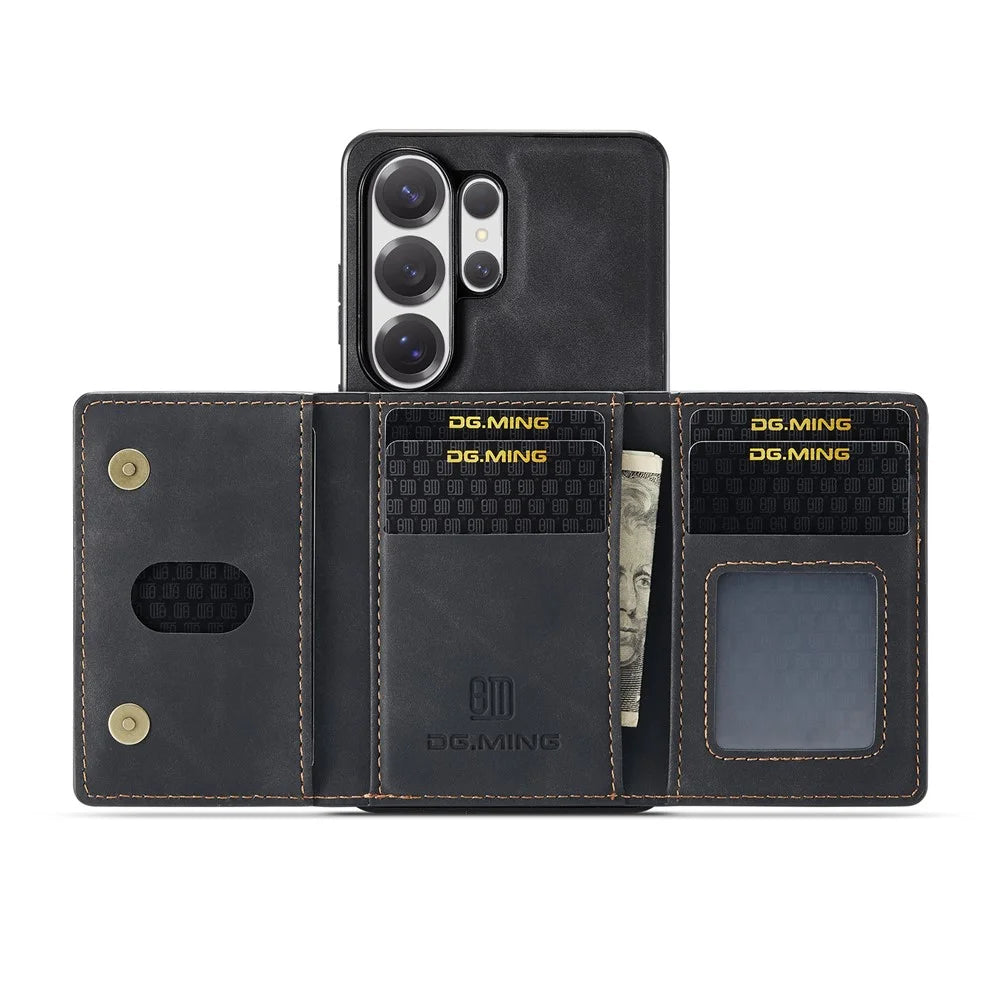 DG.MING M2 Series for Samsung Galaxy S26 Ultra PU Leather Tri-Fold Multiple Card Slots Holder Pocket Purse - Black - 2