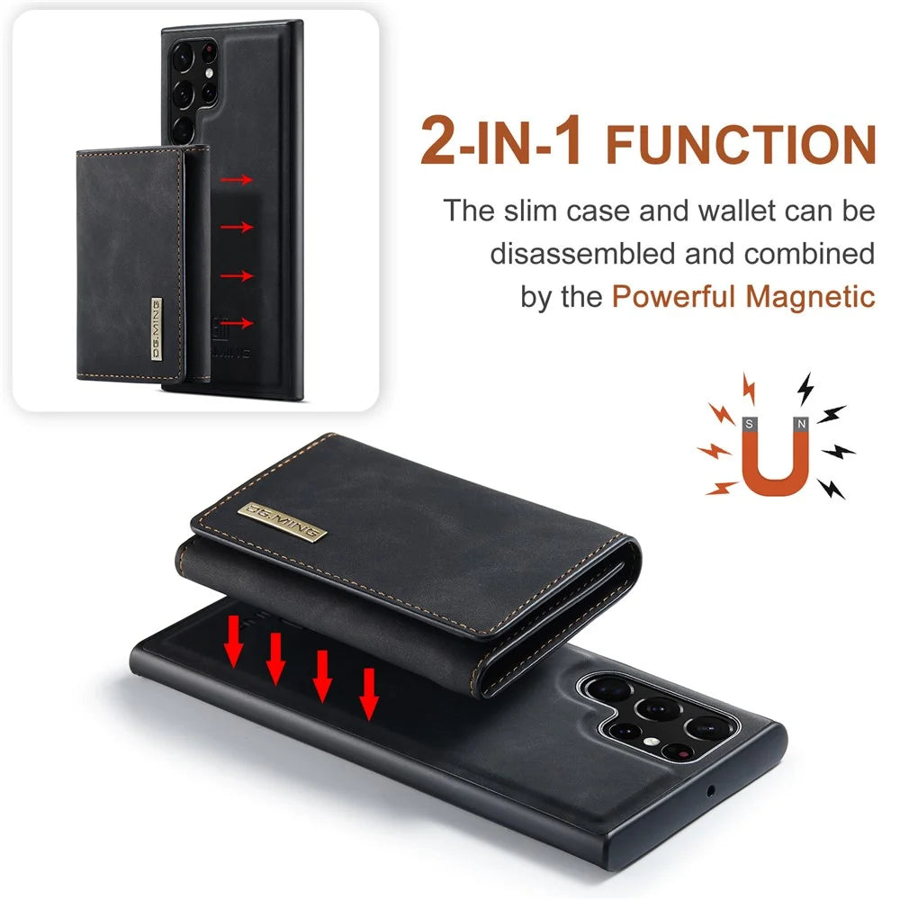 DG.MING M1 Series for Samsung Galaxy S26 Ultra Phone Case PU + TPU + PC Back Cover with Magnetic Tri-Fold Wallet Kickstand - Black - 6