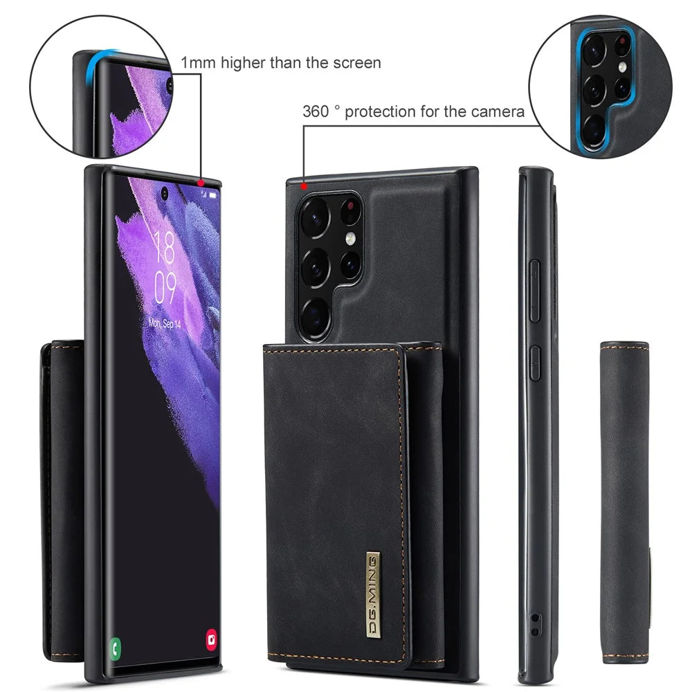 DG.MING M1 Series for Samsung Galaxy S26 Ultra Phone Case PU + TPU + PC Back Cover with Magnetic Tri-Fold Wallet Kickstand - Black - 7