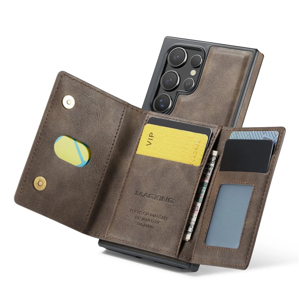 MAGKING K2 Series For Samsung Galaxy S26 Ultra Magnetic Case PC + TPU + PU Phone Cover with RFID Blocking Wallet - Coffee - 2
