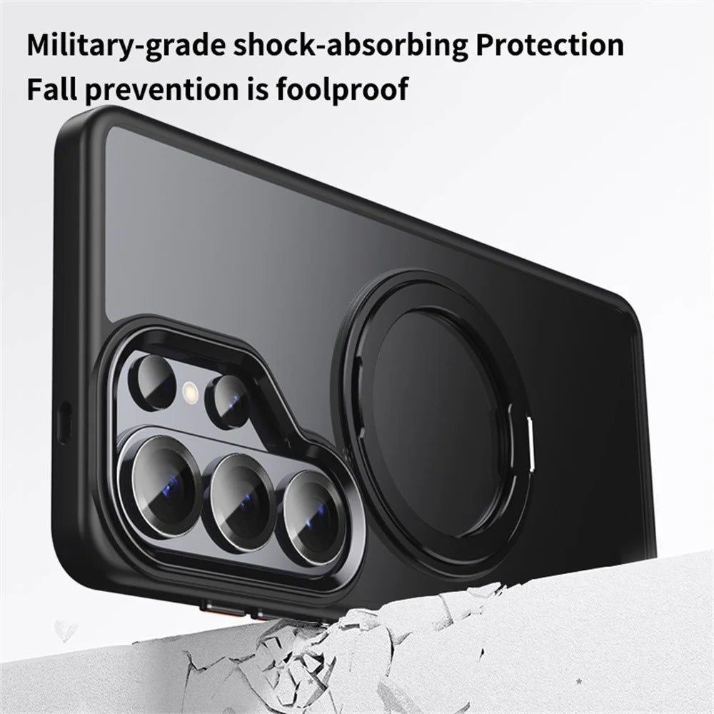 For Samsung Galaxy S26 Ultra Magnetic Case TPU + Acrylic + Metal Kickstand Matte Phone Cover - Black - 4