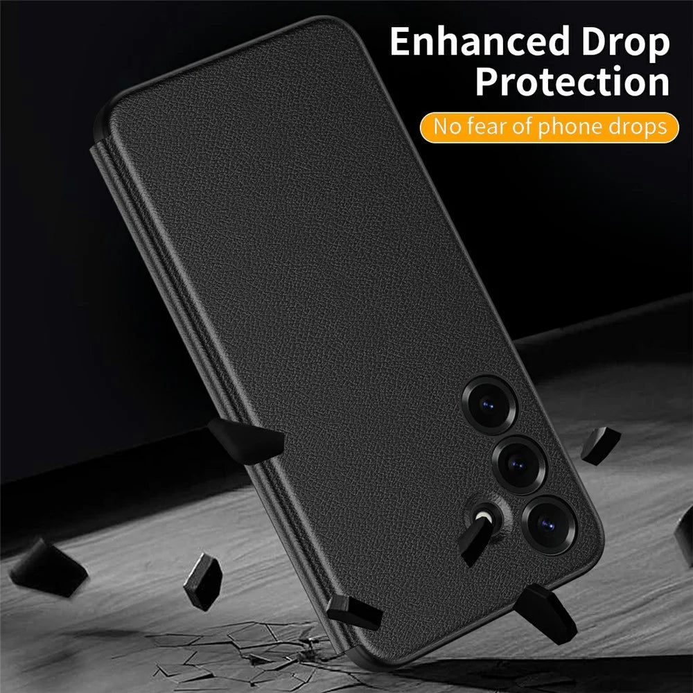 For Samsung Galaxy S25+ Case Smart View Window Leather Phone Cover - Black - 6