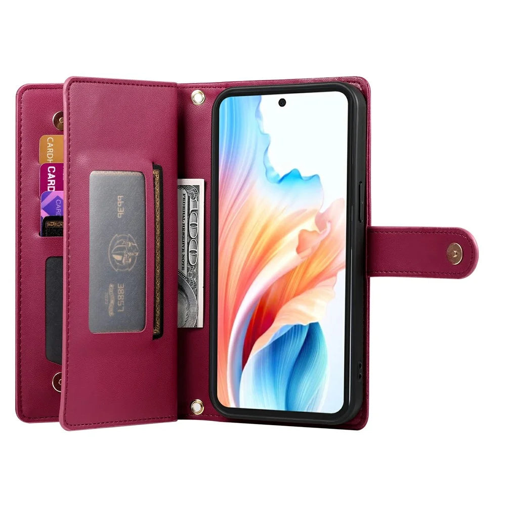 For Samsung Galaxy A57 5G Case Zipper Pocket Wallet Leather Phone Cover with Straps - Red - 2