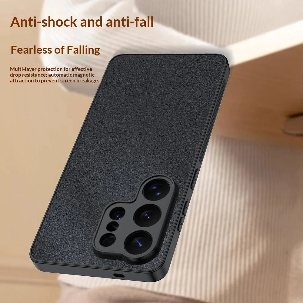 For Samsung Galaxy S26 Ultra Case PU Leather Coated PC + TPU Anti-Drop Phone Cover - Black - 5